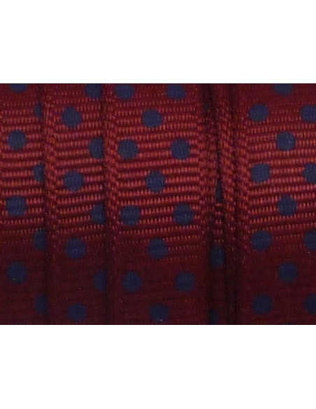 Ruban rouge bordeaux 10mm à pois bleu marine