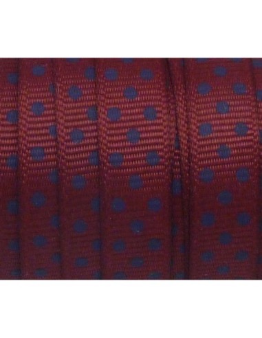 Galon plat 10mm bordeaux à pois bleu marine
