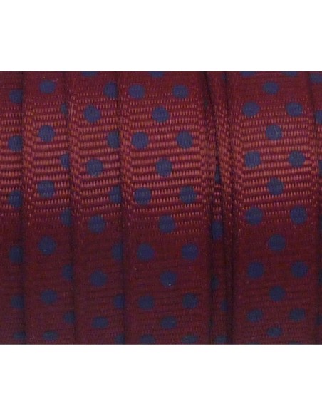 Galon plat 10mm bordeaux à pois bleu marine