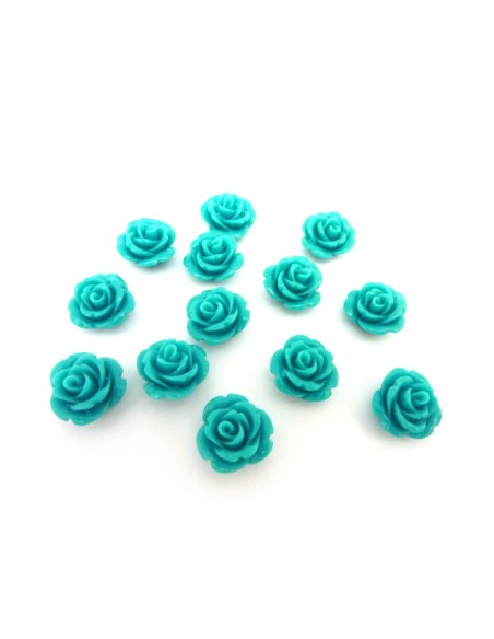 Perle rose ciselé de couleur bleu vert turquoise 15mm