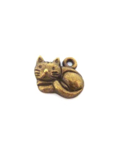 4 Breloques, pendentifs petit chat paisible 12,7mm en métal bronze