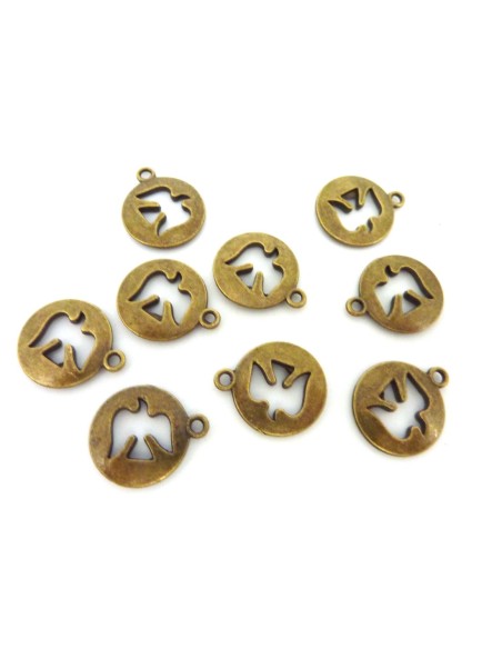 4 Breloques hirondelle 15,6mm métal bronze