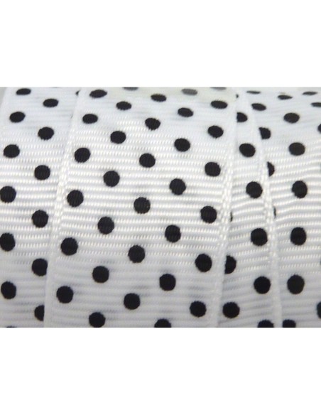 Ruban 20mm blanc à pois noirs