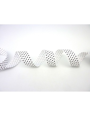 Galon à pois noirs sur fond blanc 20mm