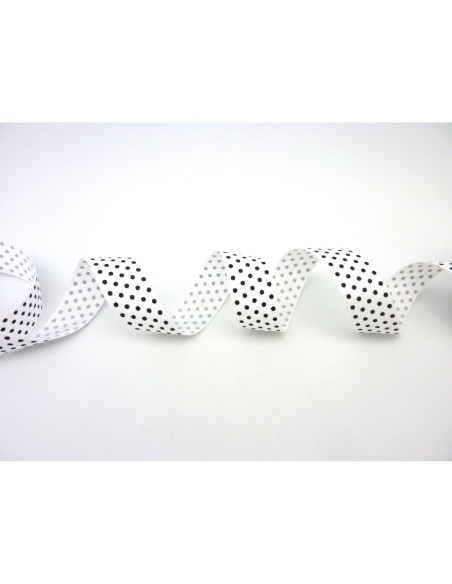 Galon à pois noirs sur fond blanc 20mm