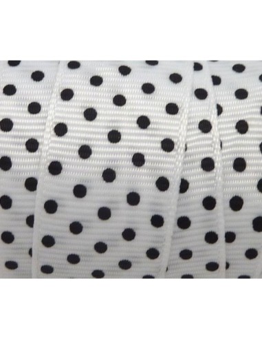 Ruban à pois noirs 20mm sur fond blanc pas cher