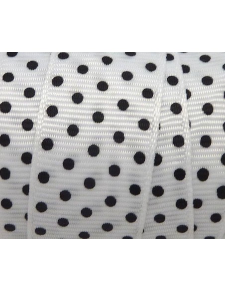 Ruban à pois noirs 20mm sur fond blanc pas cher
