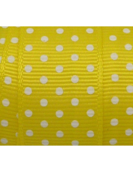 Ruban plat jaune 20mm à pois blanc 