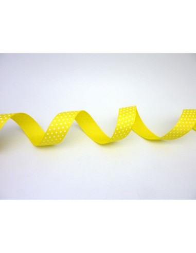 Galon 10mm polyester jaune citron à pois blanc