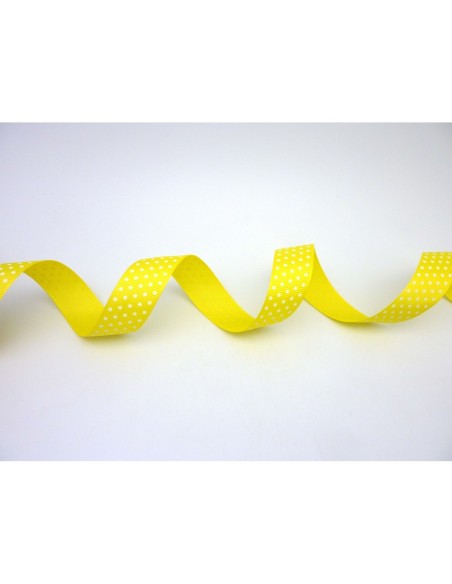 Galon 10mm polyester jaune citron à pois blanc