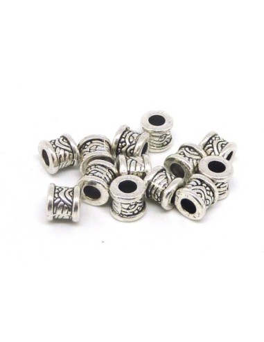 10 Perles tube gravé, tonneau 6,9mm en métal...