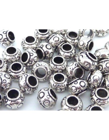 Perles ronde toupie 8mm à gros trou en métal argenté