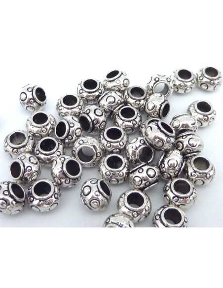 Perles ronde argenté 8mm à gros trou de 4mm en métal 
