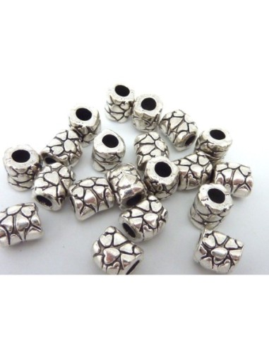 5 Perles tube 9,2mm gravé coeur et rond en...