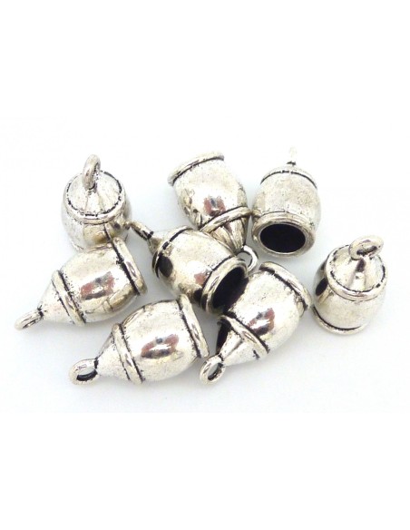10 Embouts pour cordon 7,3mm en métal argenté