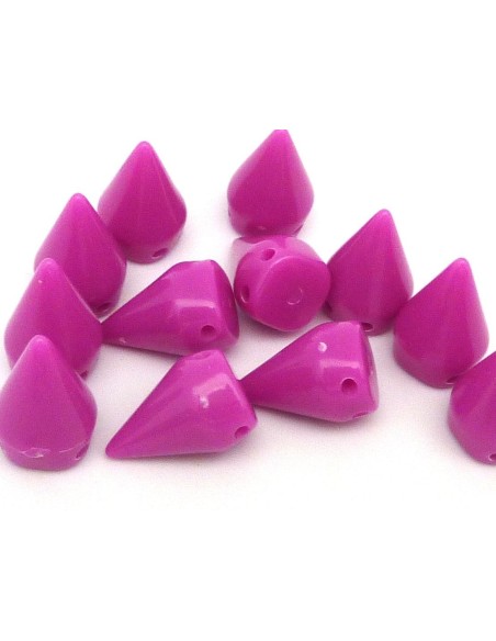 Perle à 2 trous en forme de pic, cône rose fuchsia