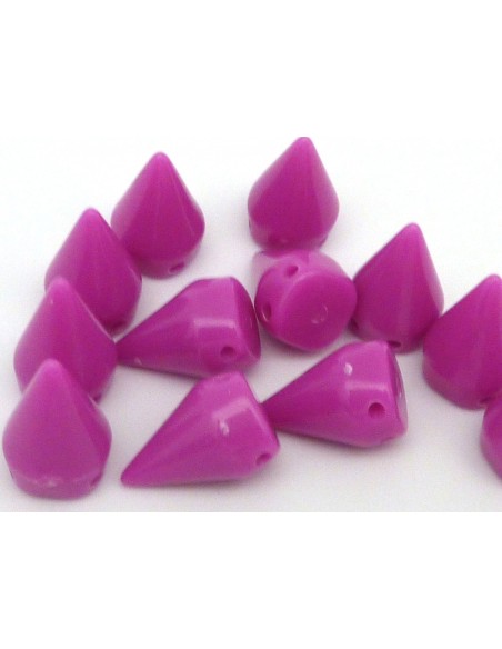 Perle à 2 trous en forme de pic, cône rose fuchsia
