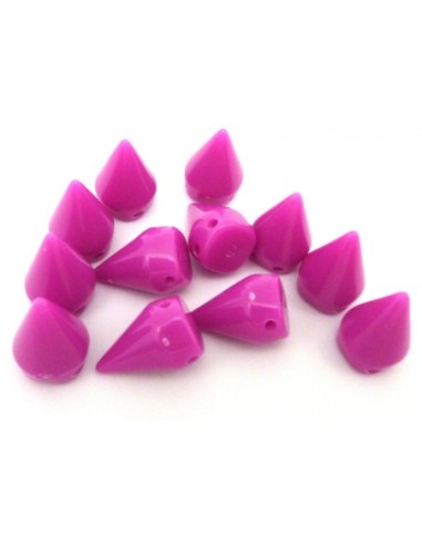 Perle à 2 trous en forme de pic, cône rose fuchsia