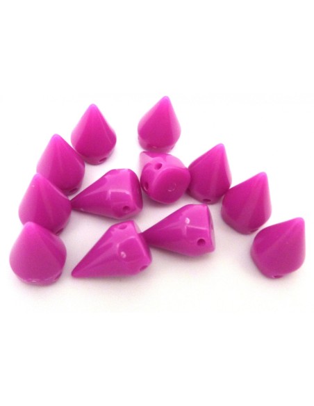 Perle à 2 trous en forme de pic, cône rose fuchsia