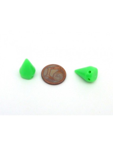 Perles à 2 trous clous spire vert fluo acrylique