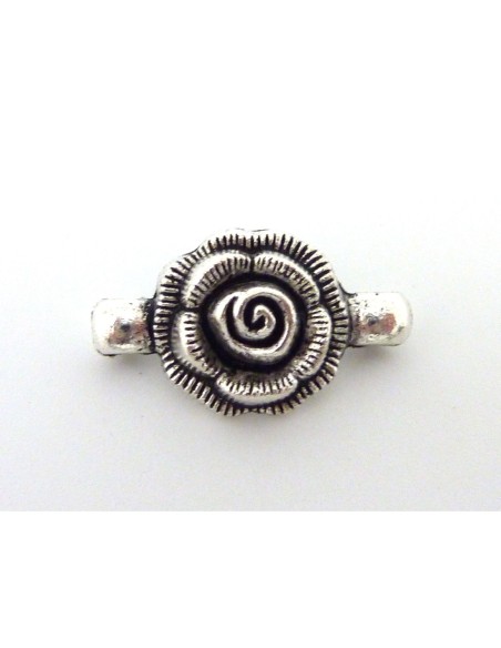 perle connecteur rose en métal argenté