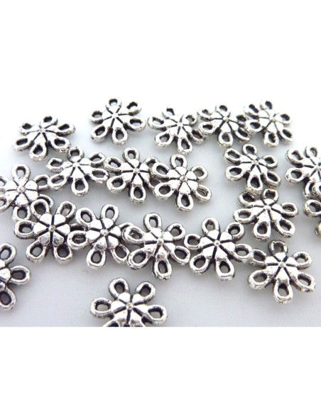R-20 Perles connecteur fleur 9,2mm en métal argenté