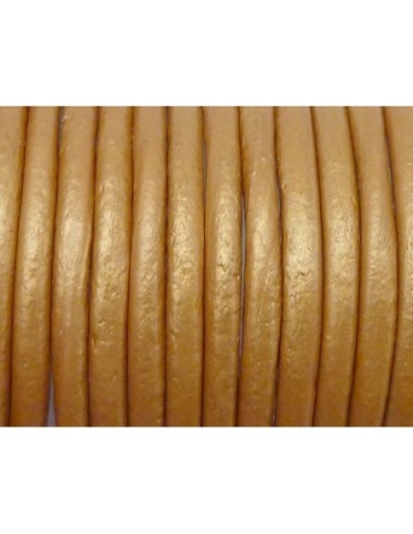 Cordon cuir rond 2,5mm marron doré orangé