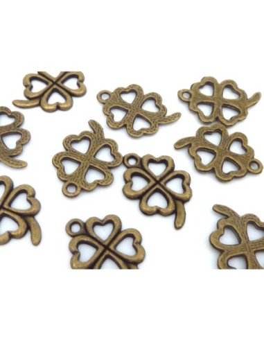 Pendentif trèfle à 4 feuilles en métal de couleur bronze