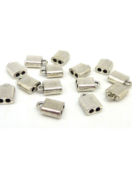 R-10 Embouts double pour cordon 1,5-2mm en métal argenté lisse