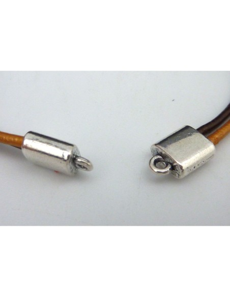 R-10 Embouts double pour cordon 1,5-2mm en métal argenté lisse