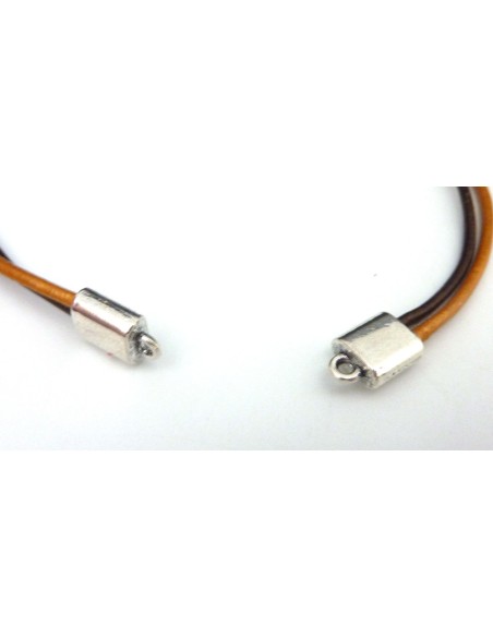 R-10 Embouts double pour cordon 1,5-2mm en métal argenté lisse