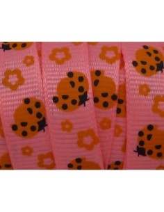 1m Ruban coccinelle orangé sur fond rose 10mm de large