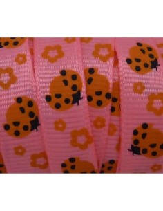 1m Ruban coccinelle orangé sur fond rose 10mm de large 2