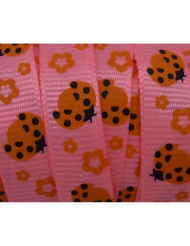 1m Ruban coccinelle orangé sur fond rose 10mm...