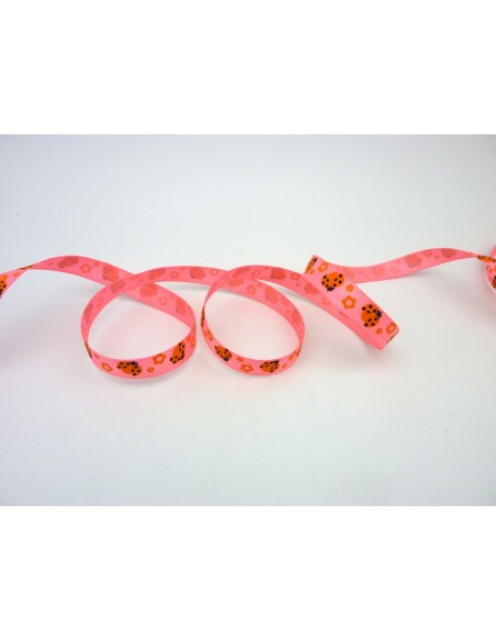 1m Ruban coccinelle orangé sur fond rose 10mm de large