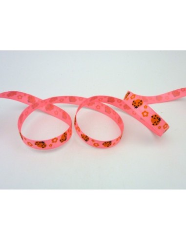 1m Ruban coccinelle orangé sur fond rose 10mm...