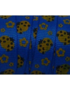 1m Ruban coccinelle orangé sur fond bleu roi 10mm de large