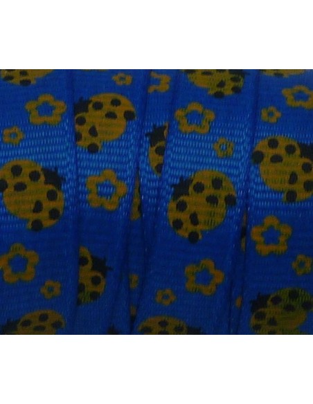 1m Ruban coccinelle orangé sur fond bleu roi 10mm de large