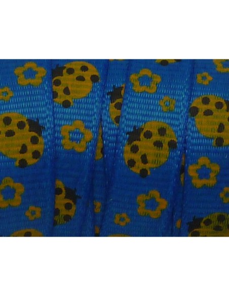 1m Ruban coccinelle orangé sur fond bleu roi 10mm de large