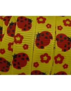 1m Ruban coccinelle rouge sur fond jaune 10mm de large