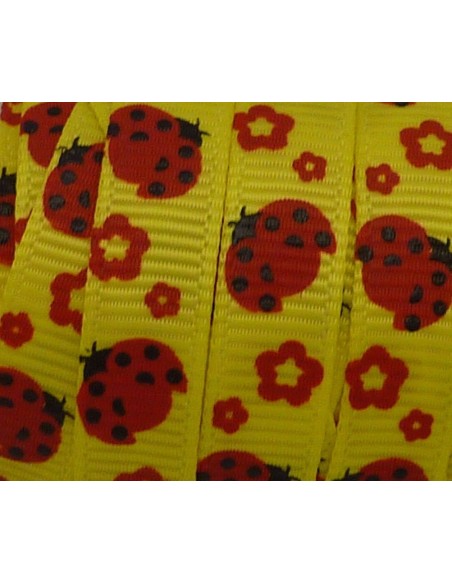 1m Ruban coccinelle rouge sur fond jaune 10mm de large