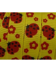 1m Ruban coccinelle rouge sur fond jaune 10mm de large 2