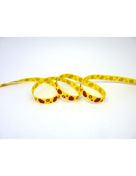1m Ruban coccinelle rouge sur fond jaune 10mm de large