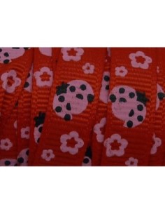1m Ruban coccinelle rose sur fond rouge 10mm de large