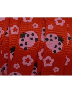 1m Ruban coccinelle rose sur fond rouge 10mm de large 2
