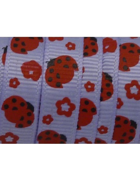 1m Ruban coccinelle rouge sur fond parme 10mm de large