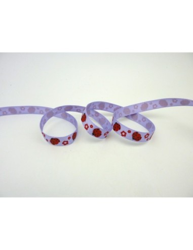 1m Ruban coccinelle rouge sur fond parme 10mm...