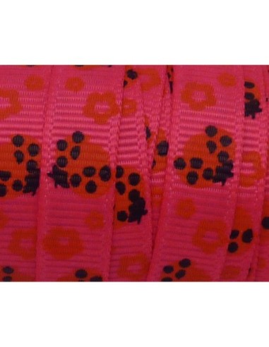1m Ruban coccinelle rouge sur fond rose vif...