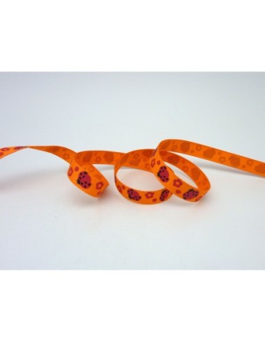 1m Ruban coccinelle rouge rose sur fond orange...