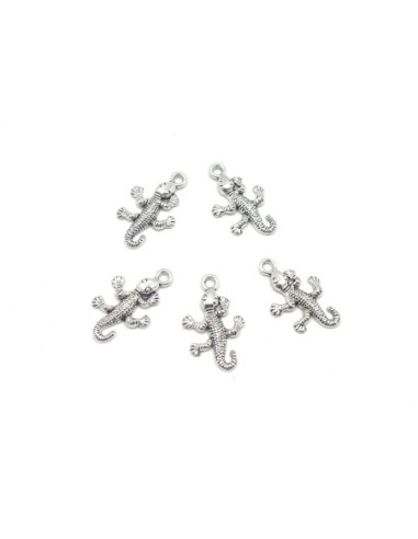 Breloques lézard, salamandre, gecko en métal argenté 25mm x 15mm